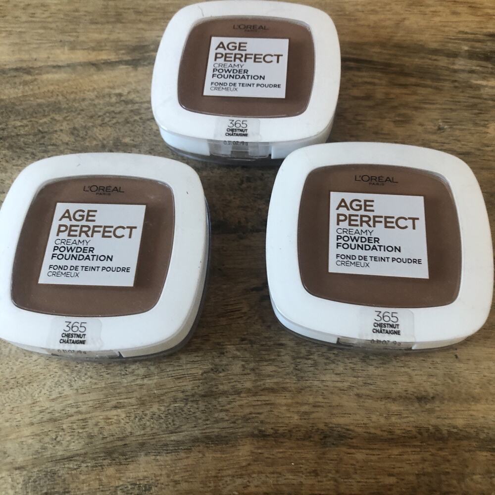 (3) L'OREAL PARIS AGE PERFECTION CREAMY POWDER FOUNDATION 365 CHESTNUT